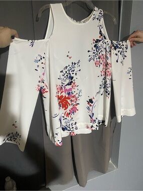 NWT- Nordstrom White Off the Shoulder Top with Purple Accents Rachael Roy